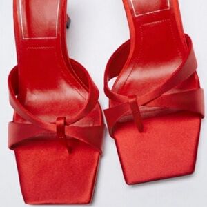 Zara Red Satin Effect Heels-Size (42)